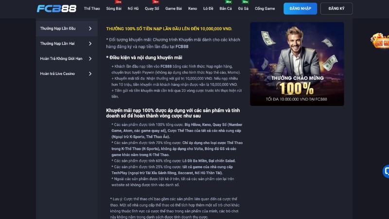 Khuyến mãi tặng thưởng 100% khi nạp tiền lần đầu cho game thủ Khuyến mãi tặng thưởng 100% khi nạp tiền lần đầu cho game thủ